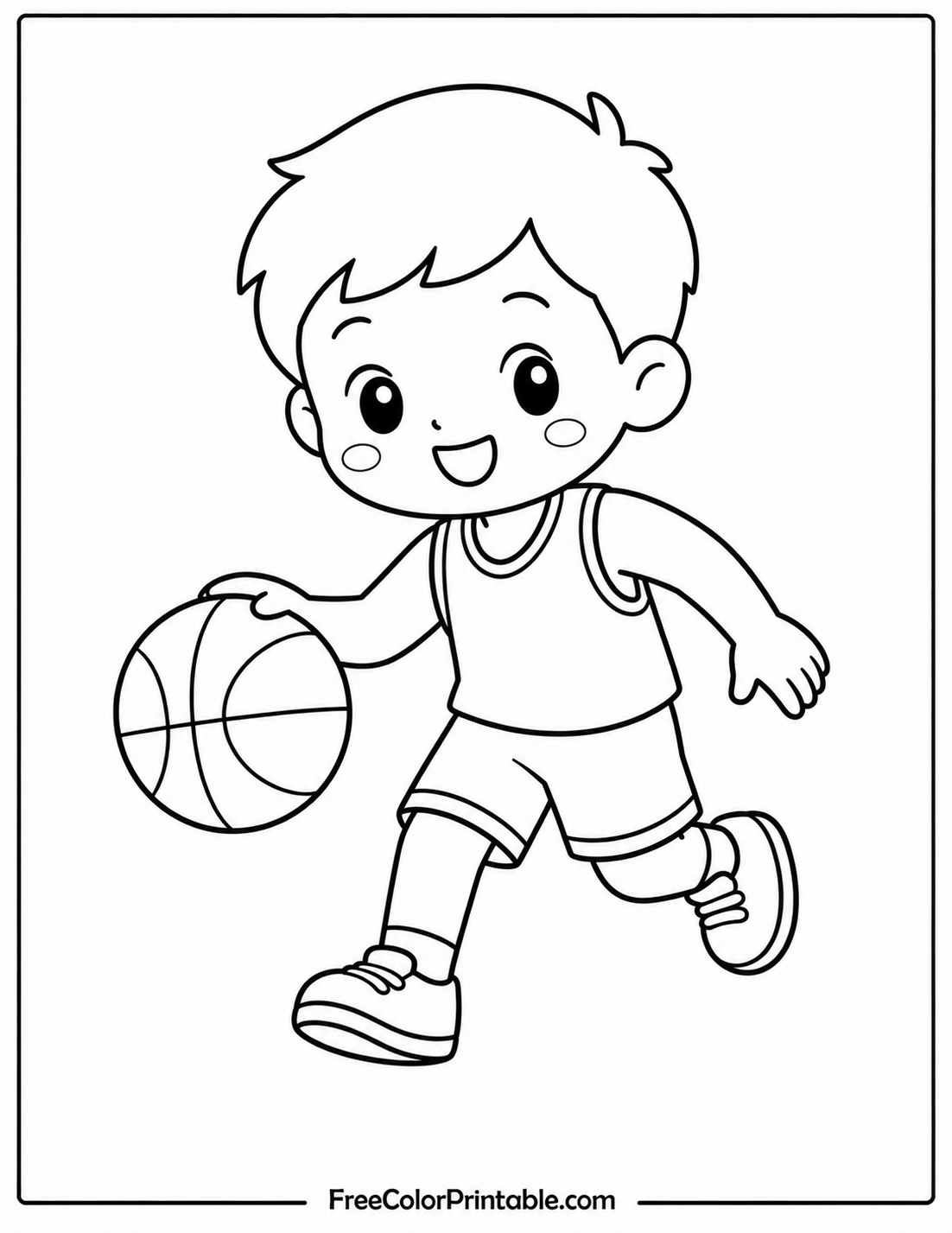 Dribbling joyfully, ready to play Coloring Page — Free Printable — free printable coloring page
